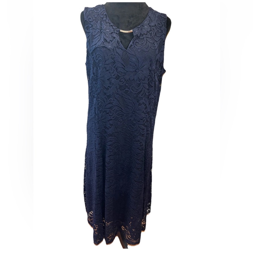 🆕JM Collection woman navy blue floral lace overlay dress plus size 1X fully line